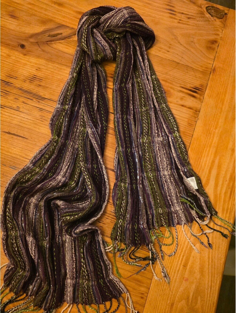 BoHo Multicolor Striped Scarf with Fringe and silver thread